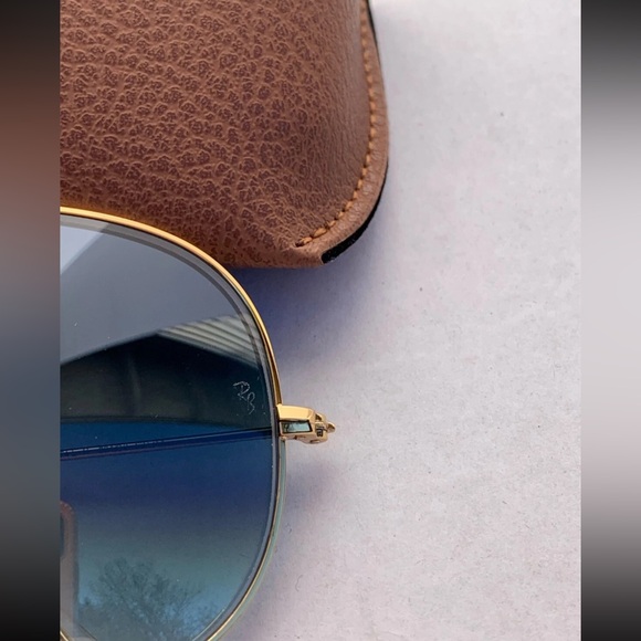 Ray-Ban Gold Frame Sunglasses with Gradient Blue Lenses - Picture 2 of 3